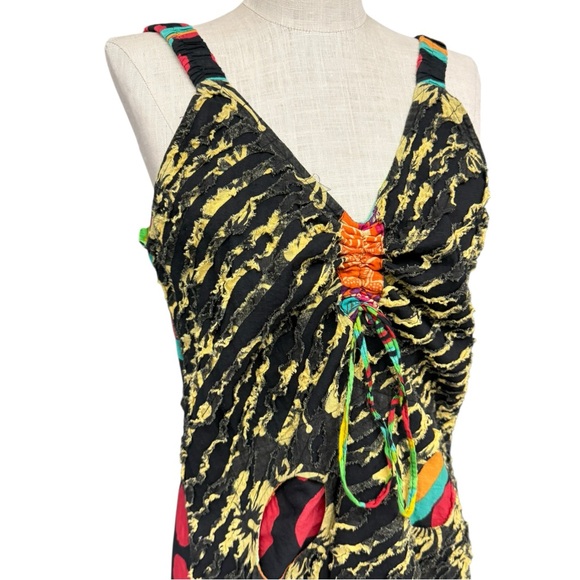 Y2K Colorful Patterned Dress with Pockets Beach Dress Funky Polka Dot - Picture 8 of 12
